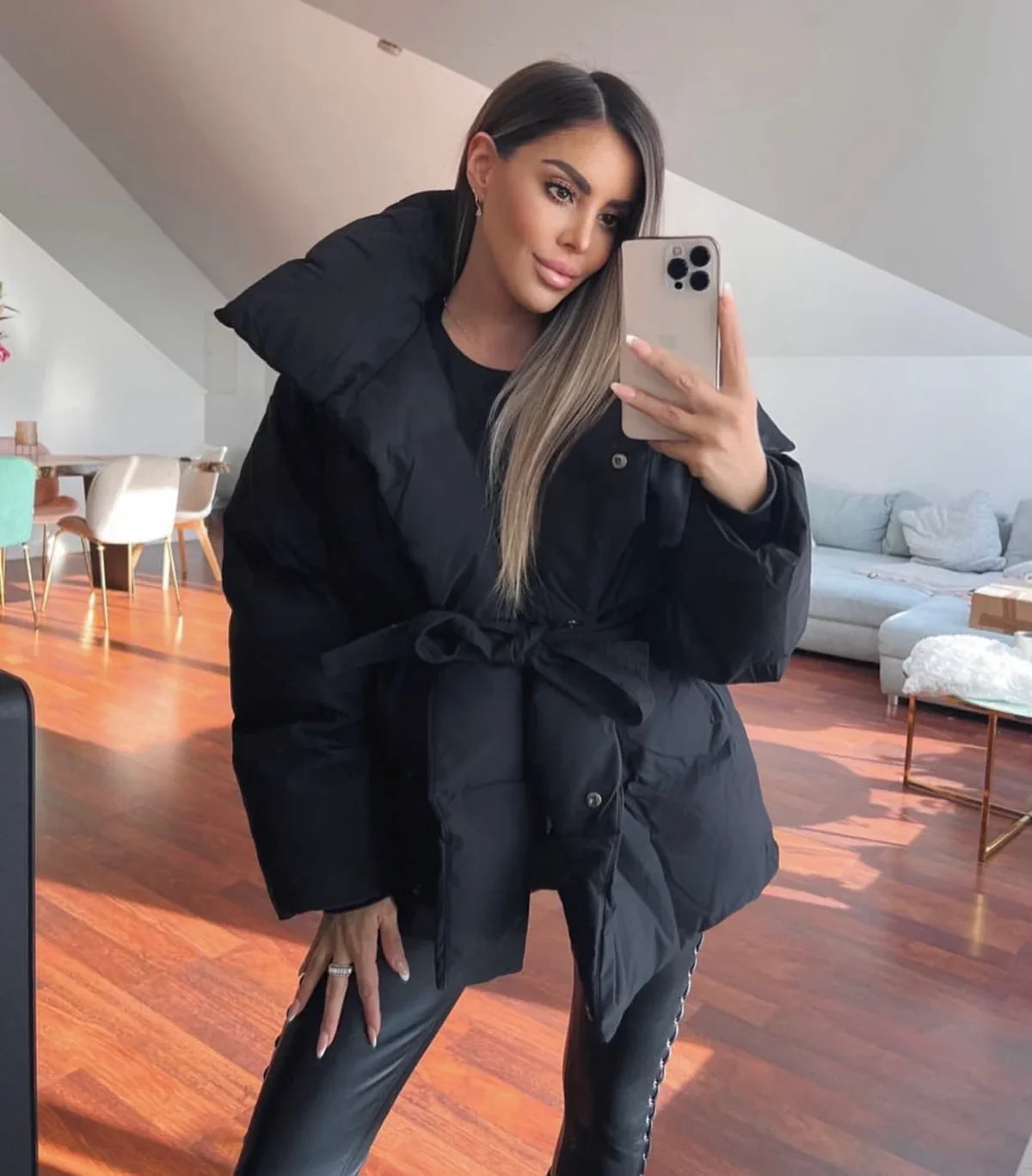 Damen Gewatteierte Parka Elegante Winterjacke