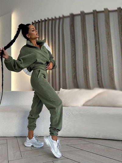 Damen-Lounge-Set mit stylischem Reißverschluss – praktischen Taschen und weiten Ärmeln