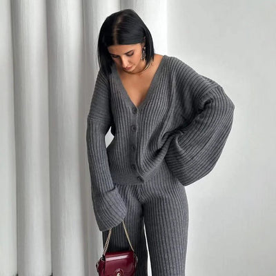 Damen Loungewear Set Strick mit Weiten Ärmeln