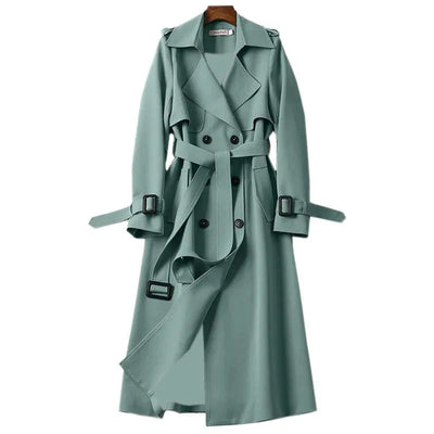 Langer Damen Trenchcoat schwarz – eleganter Mantel mit Gürtel