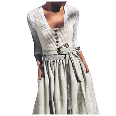 Nicoline | Modernes Damen Dirndl Midi Kleid mit Quadratischem Ausschnitt & Taillengürtel