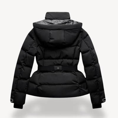 Pufferjacke mit Gürtel und Kapuze für Damen – Wasserabweisender Wintermantel mit hohem Kragen und verstellbaren Bündchen