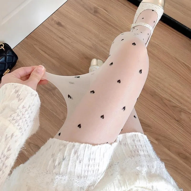 Damen Strumpfhosen mit Herz- und Punktmuster, Elastisch, Modisch