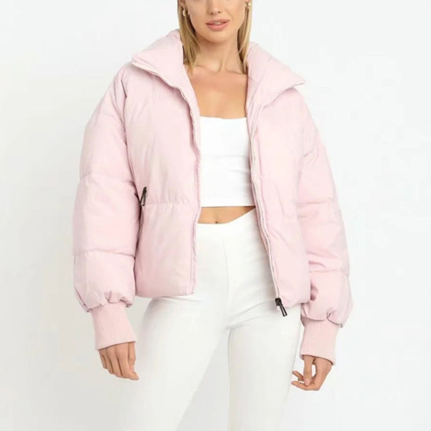 Damenjacke Cropped Pufferjacke Polyester Stehkragen