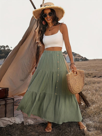Damen Maxirock Baumwolle Boho Stil mit Volants – Sommer