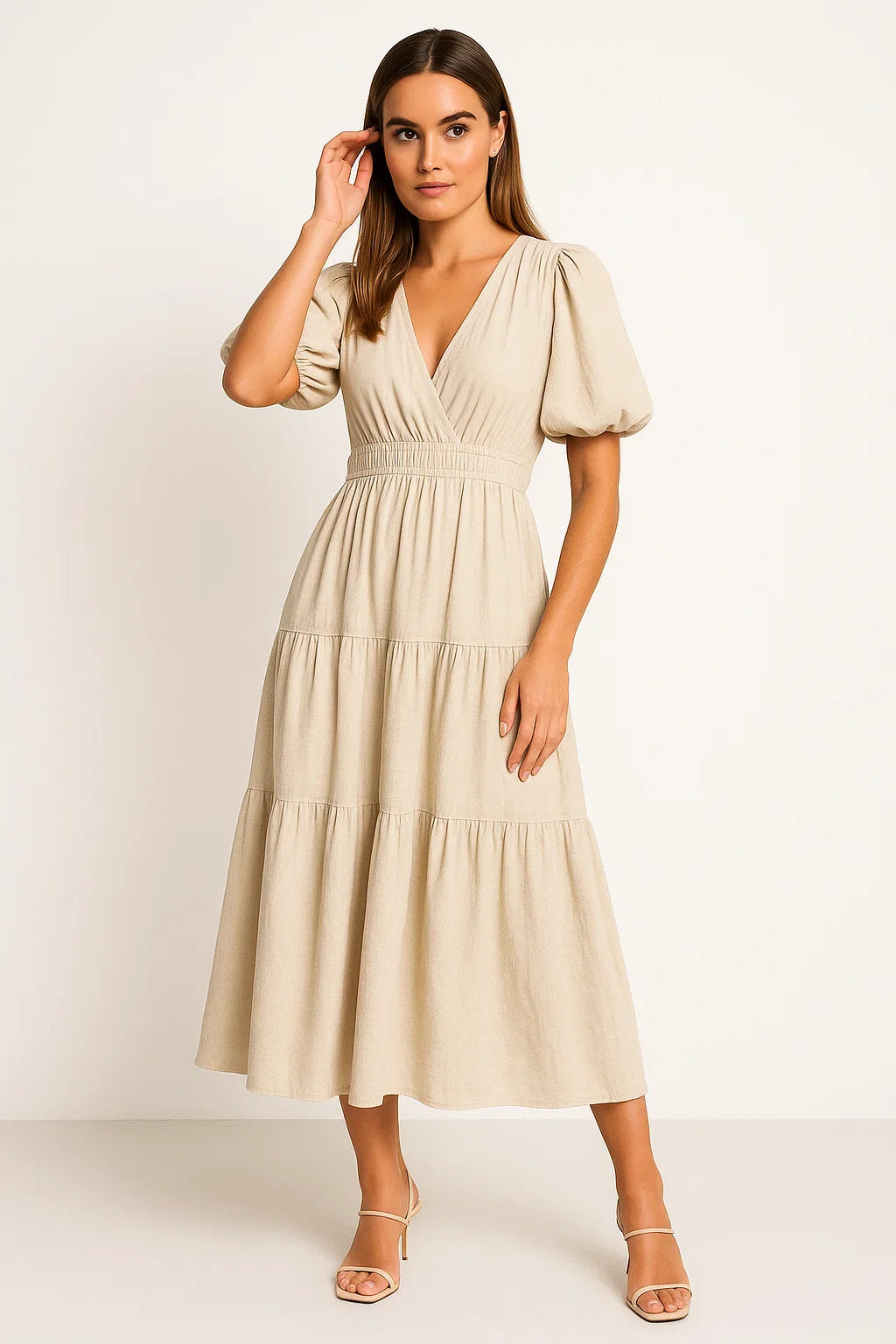 Fließendes Kleid mit Puffärmeln