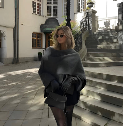 Natalie | Damen Poncho Asymmetrisch aus Wolle, Elegant & Ideal für den Winter
