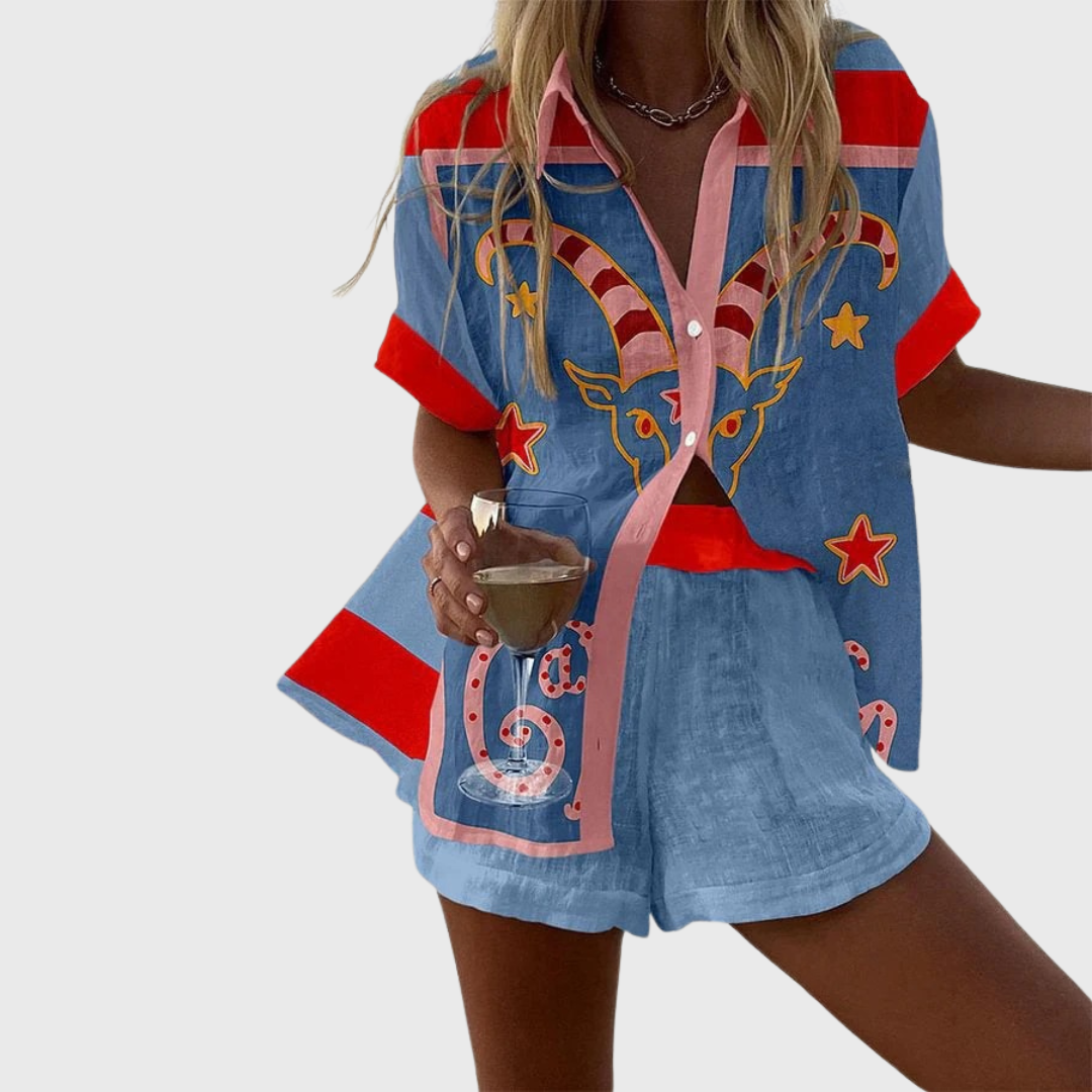 Freya | Set kurz mit Ziegenprint