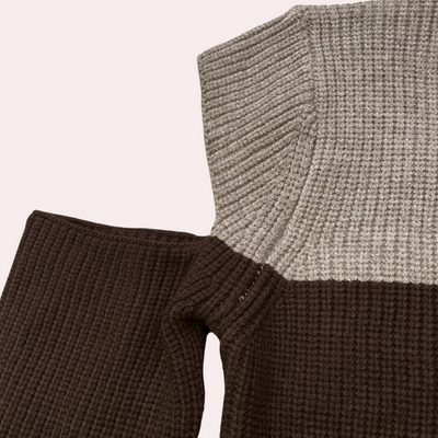 Marga | Damen Zweifarbiger Strickpullover mit Rundhals & Cut-out Ärmeln, Modern & Stylisch