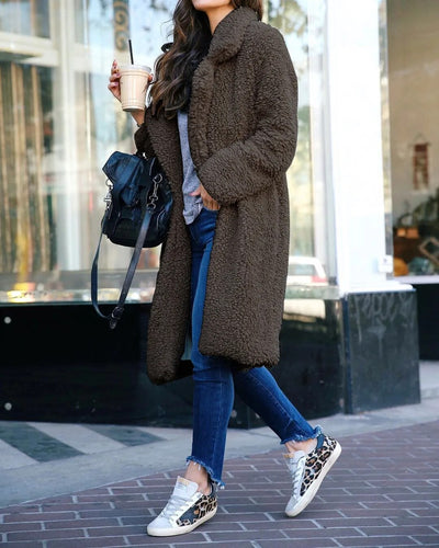 Maribel | Damen Teddyfell Mantel Lang, Kuscheliger Wintermantel im Uni-Design