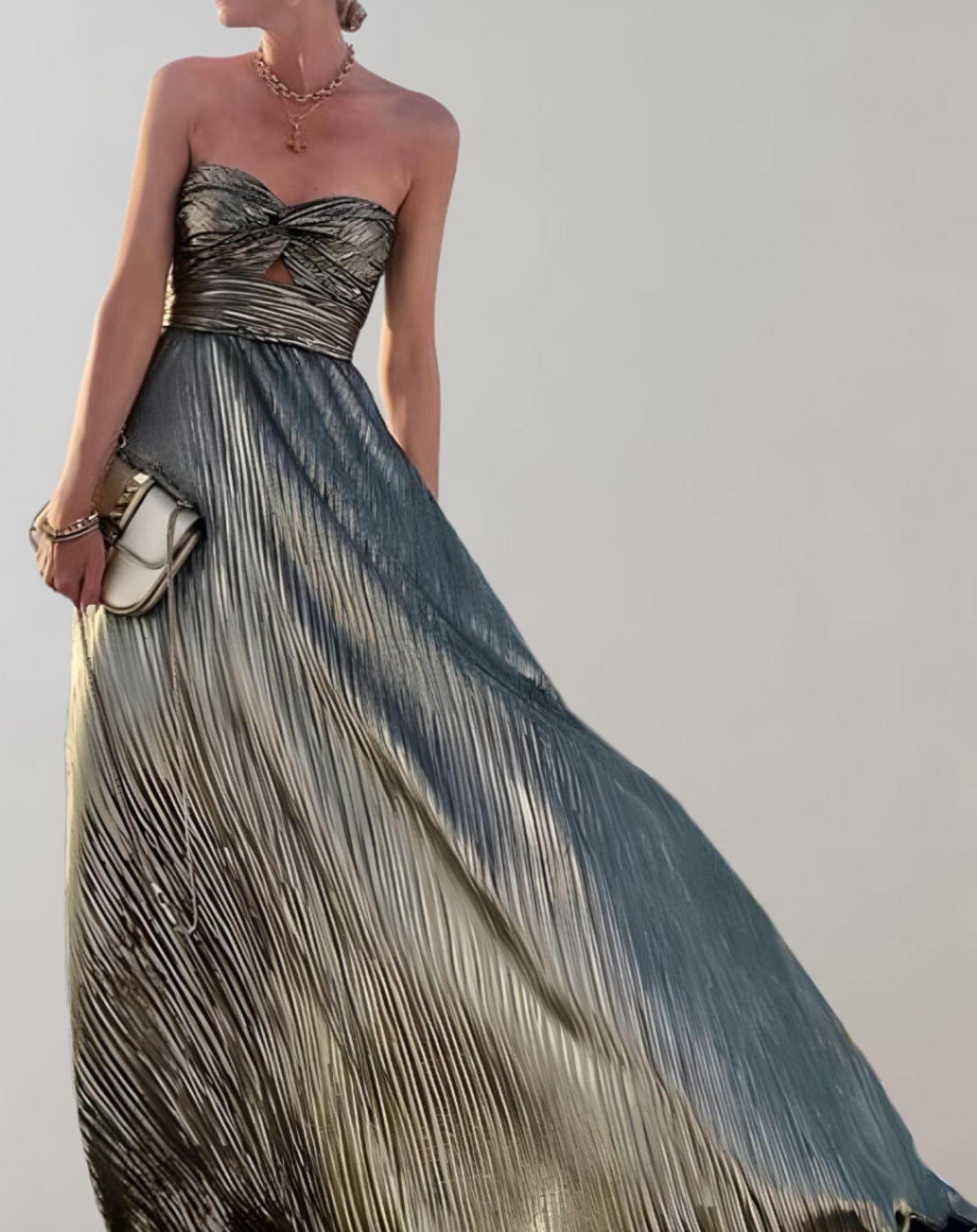 Damen Langes Faltenkleid Mit Herz-Ausschnitt