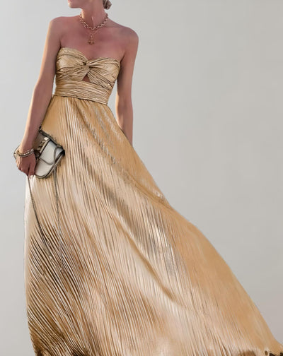 Damen Langes Faltenkleid Mit Herz-Ausschnitt