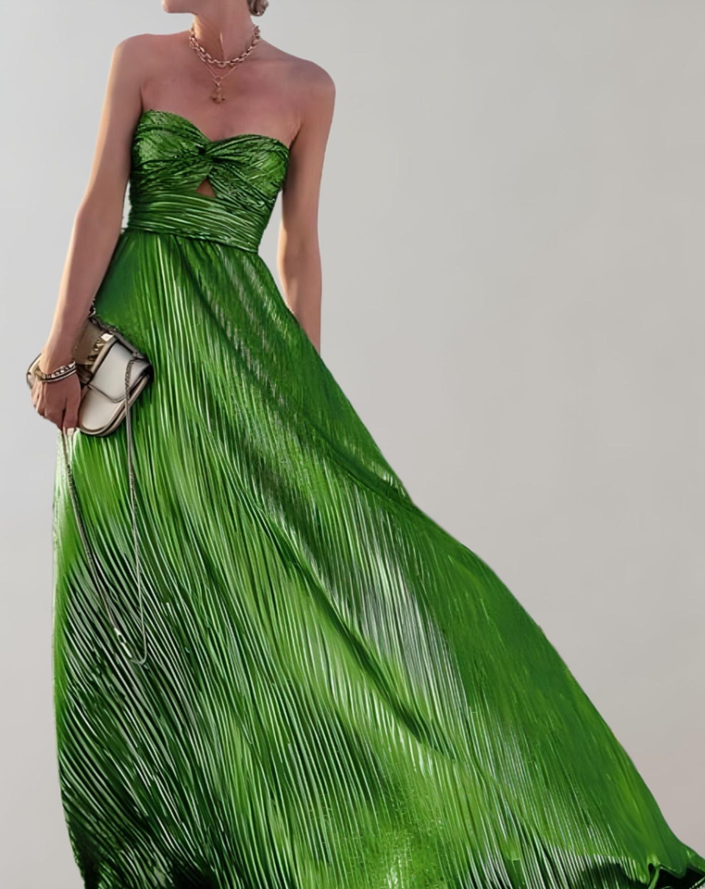 Damen Langes Faltenkleid Mit Herz-Ausschnitt