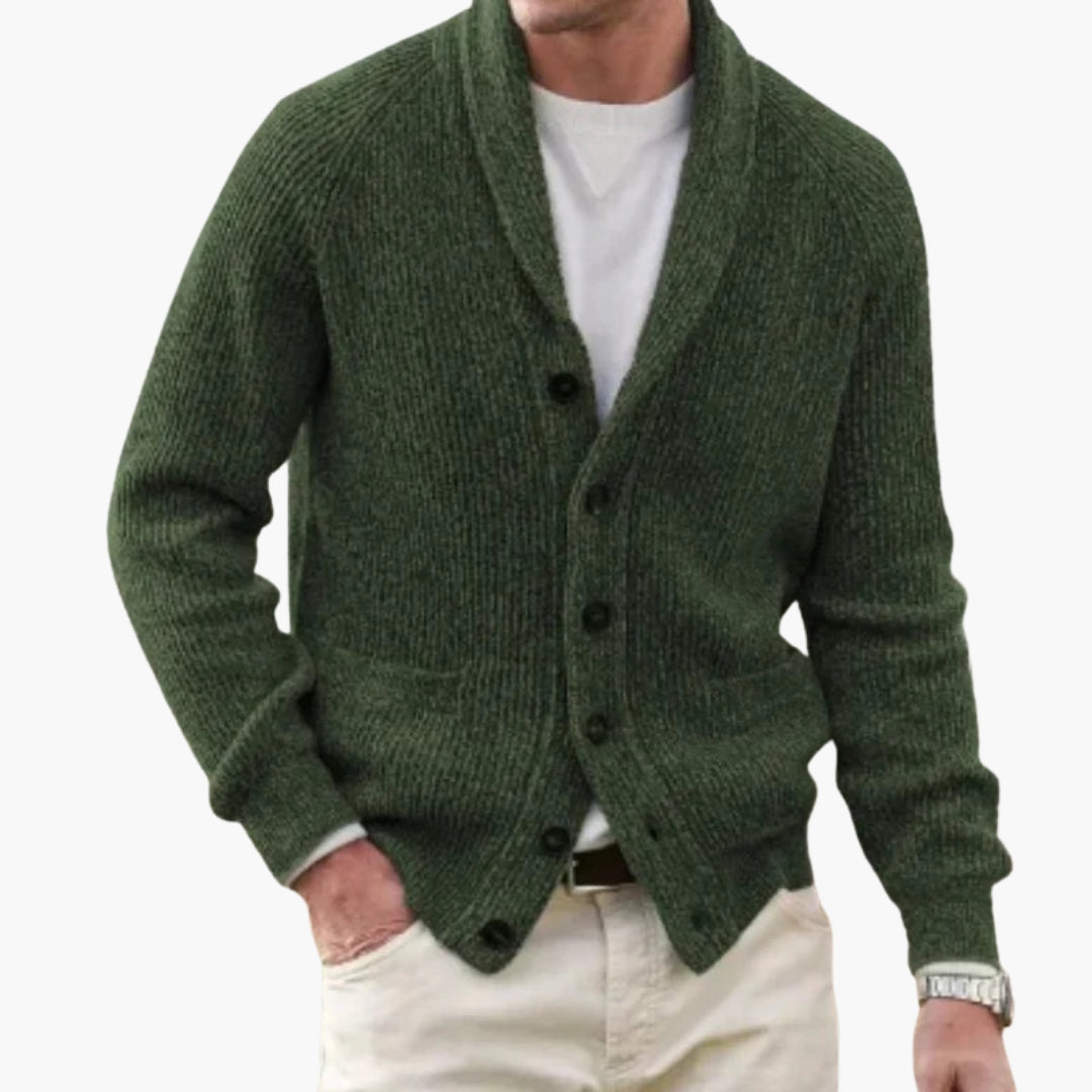 Herren Strickjacke mit Schalkragen und Knopfleiste