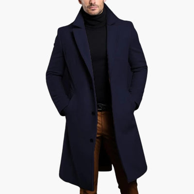 Herren Trenchcoat lang mit Knopfleiste - Reverskragen und Seitentaschen