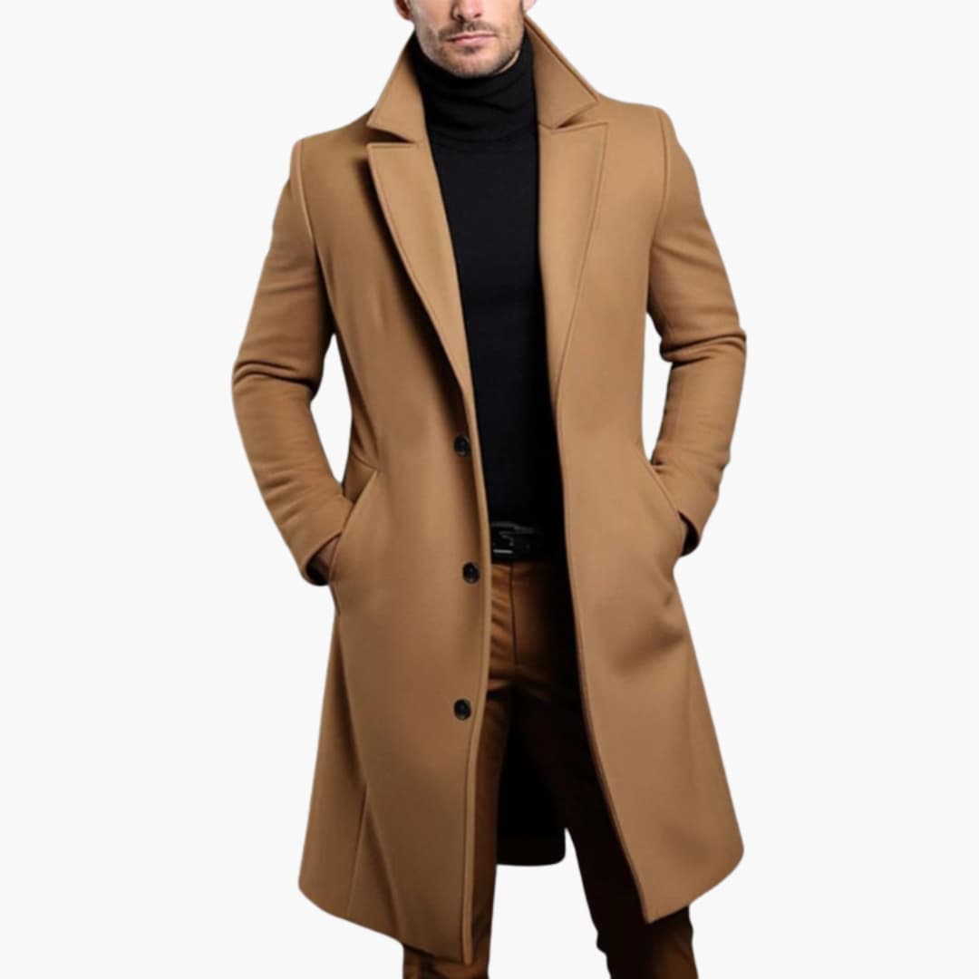 Herren Trenchcoat lang mit Knopfleiste - Reverskragen und Seitentaschen