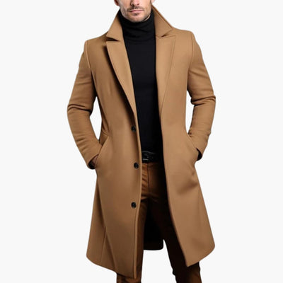 Herren Trenchcoat lang mit Knopfleiste - Reverskragen und Seitentaschen