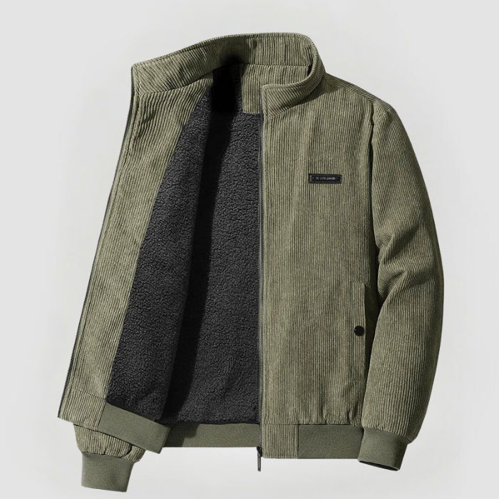 Herren Cordjacke mit Durchgehendem Reißverschluss und Geripptem Saum