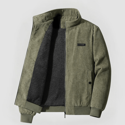Herren Cordjacke mit Durchgehendem Reißverschluss und Geripptem Saum