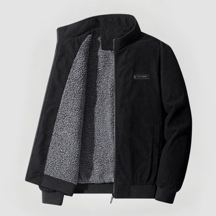Herren Cordjacke mit Durchgehendem Reißverschluss und Geripptem Saum