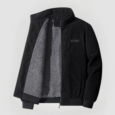 Herren Cordjacke mit Durchgehendem Reißverschluss und Geripptem Saum