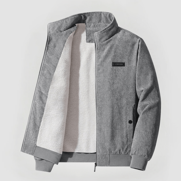 Herren Cordjacke mit Durchgehendem Reißverschluss und Geripptem Saum