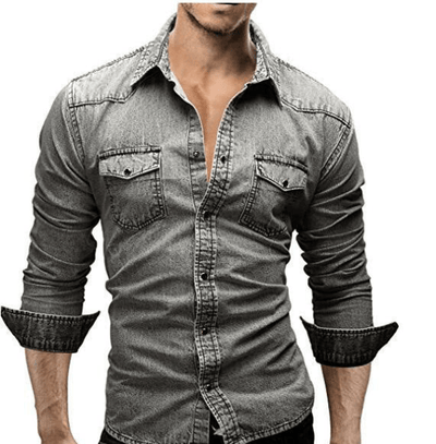 Herren Denim Hemd Casual Stil aus Weichem Stoff mit Langen Ärmeln