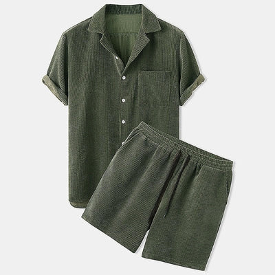 Herren Lässiges Cordhemd und Shorts Set | Retro Casual Kleidung