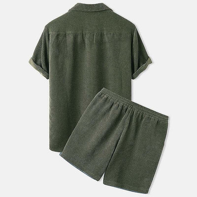 Herren Lässiges Cordhemd und Shorts Set | Retro Casual Kleidung