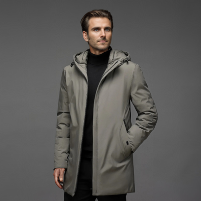 Herren Winterparka mit Kapuze, Gestepptem Futter und Frontreißverschluss
