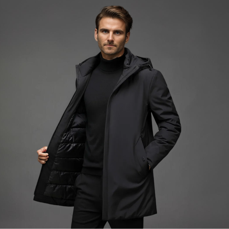 Herren Winterparka mit Kapuze, Gestepptem Futter und Frontreißverschluss