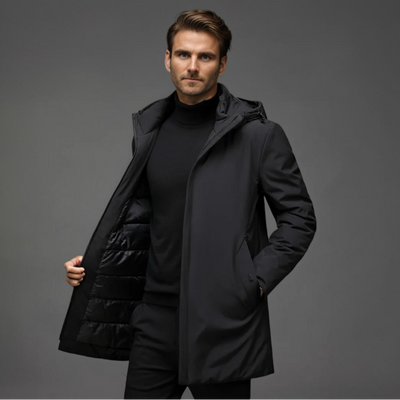 Herren Winterparka mit Kapuze, Gestepptem Futter und Frontreißverschluss