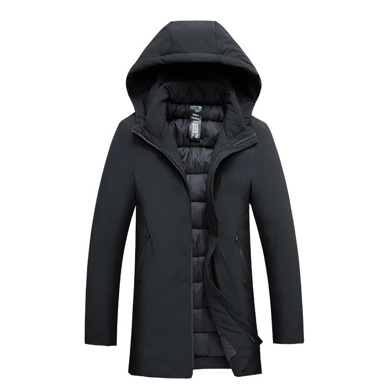 Herren Winterparka mit Kapuze, Gestepptem Futter und Frontreißverschluss