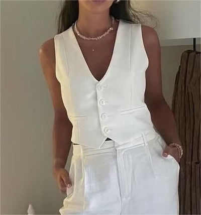 Cropped Gilet Top – schwarz oder weiß, tailliert & stretchy – Layering Must-have