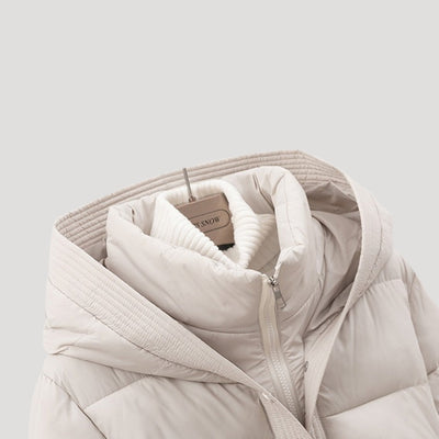 Damen Lange Winterjacke Mit Huva Und Taillengürtel