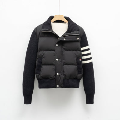 Damen modische Steppjacke mit Strickärmel und hohem Kragen Heidi-Mode