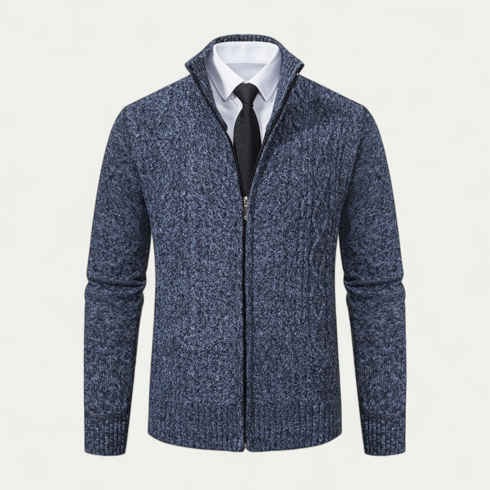 Connor | Herren Strickjacke mit Zipper, Stehkragen & Kabelstrick-Design
