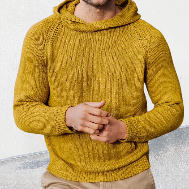 Herren Strickpullover mit Kapuze und feiner Maschenstruktur Heidi-Mode