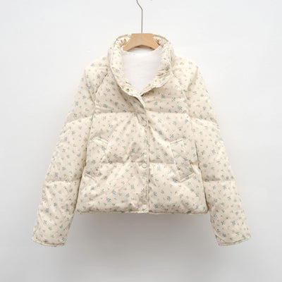 Damen voluminöse Steppjacke mit floralem Design und praktischen Taschen Heidi-Mode