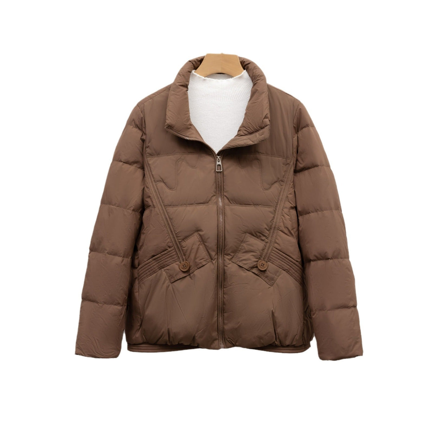 Damen gesteppte Winterjacke mit praktischen Taschen und hohem Kragen Heidi-Mode