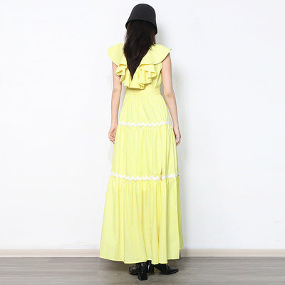 Maxikleid mit Voluminösen Rüschen & Tailliertem Bund | Damen Sommerkleid