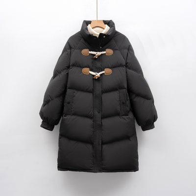 Damen modischer Langmantel mit eingearbeiteten Knöpfen und voluminösem Schnitt Heidi-Mode