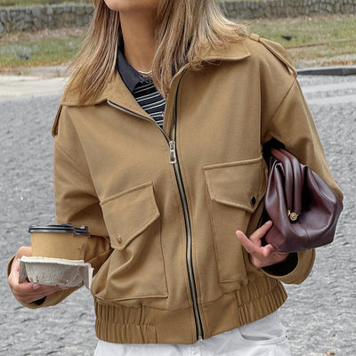 Damen Kurzjacke Mit Reißverschluss Und Aufgesetzten Taschen