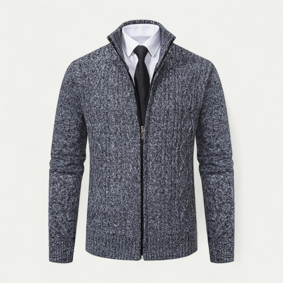 Connor | Herren Strickjacke mit Zipper, Stehkragen & Kabelstrick-Design