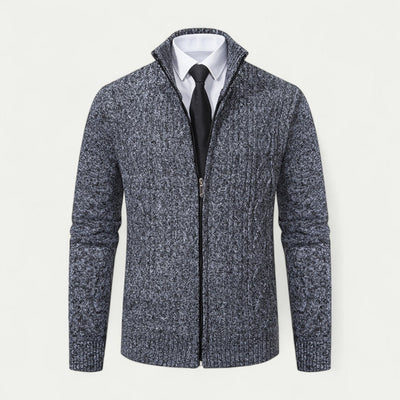 Connor | Herren Strickjacke mit Zipper, Stehkragen & Kabelstrick-Design
