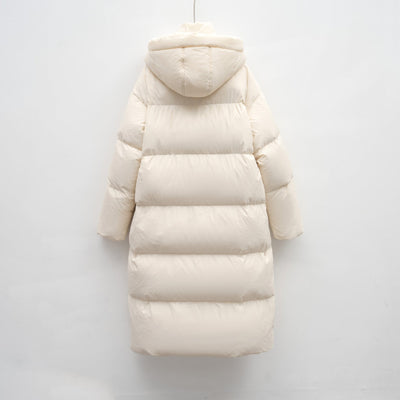 Damen Langer volumenreicher Daunenmantel mit abnehmbarer Kapuze und seitlichen Taschen Heidi-Mode