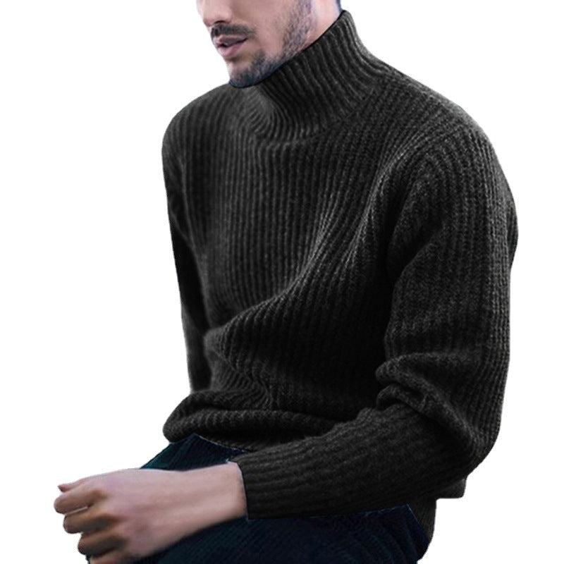 Herren Strickpullover mit hohem Kragen und feinem Rippmuster Heidi-Mode