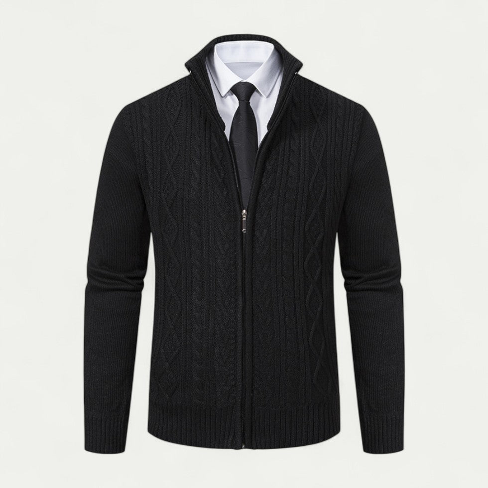 Connor | Herren Strickjacke mit Zipper, Stehkragen & Kabelstrick-Design