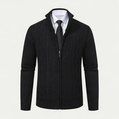Connor | Herren Strickjacke mit Zipper, Stehkragen & Kabelstrick-Design