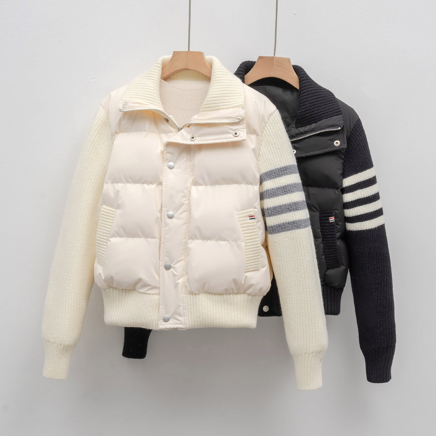 Damen modische Steppjacke mit Strickärmel und hohem Kragen Heidi-Mode